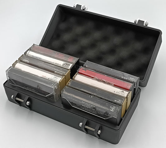 Audio cassette storage case with 10 slots for tape collection