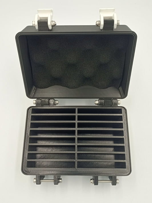 Sega Game Gear game cartridge case with 16 storage slots