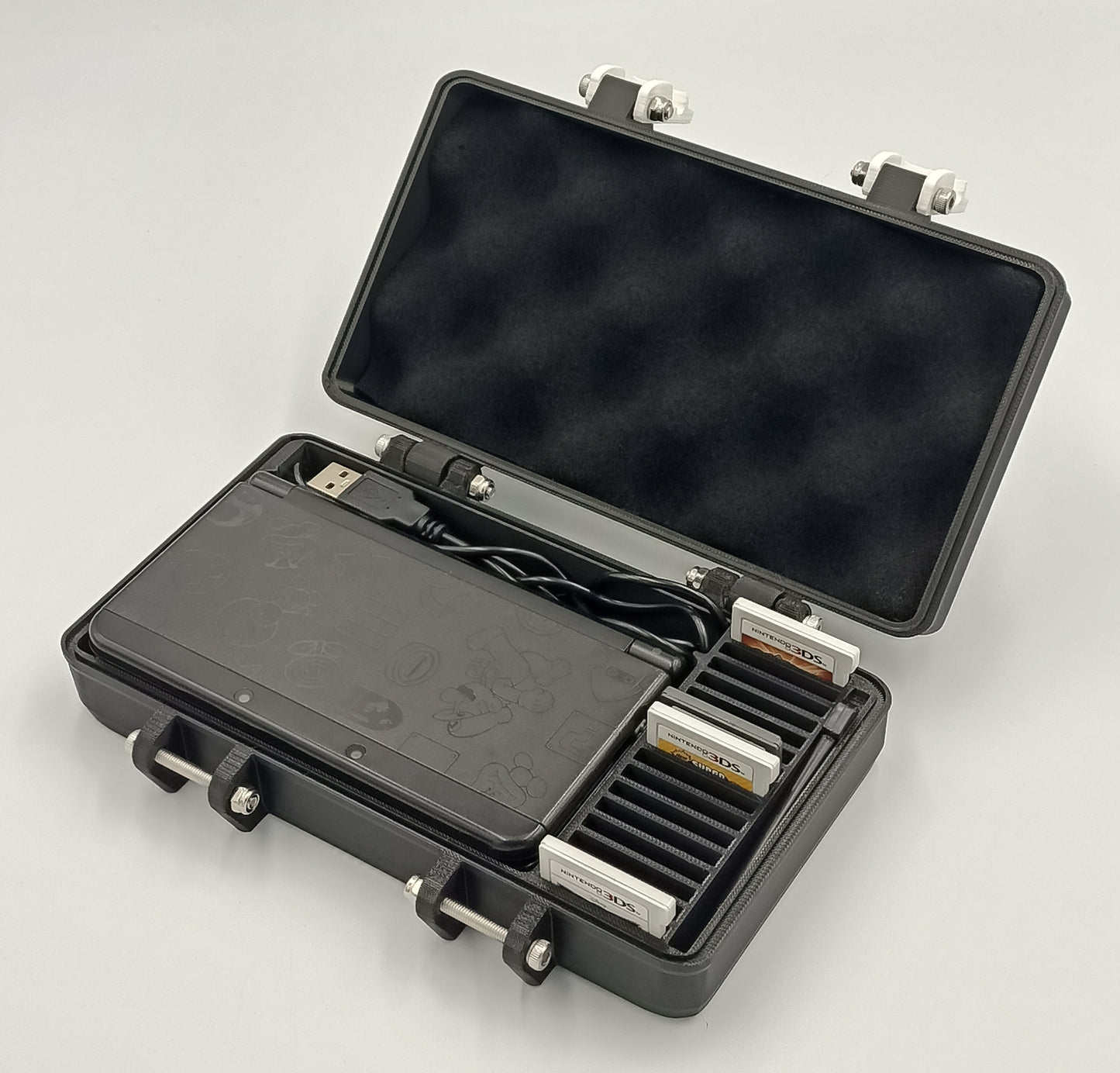 Nintendo 3DS "New" Compatible Protective Rugged Carrying Case - Holds 16 Games and USB Cable