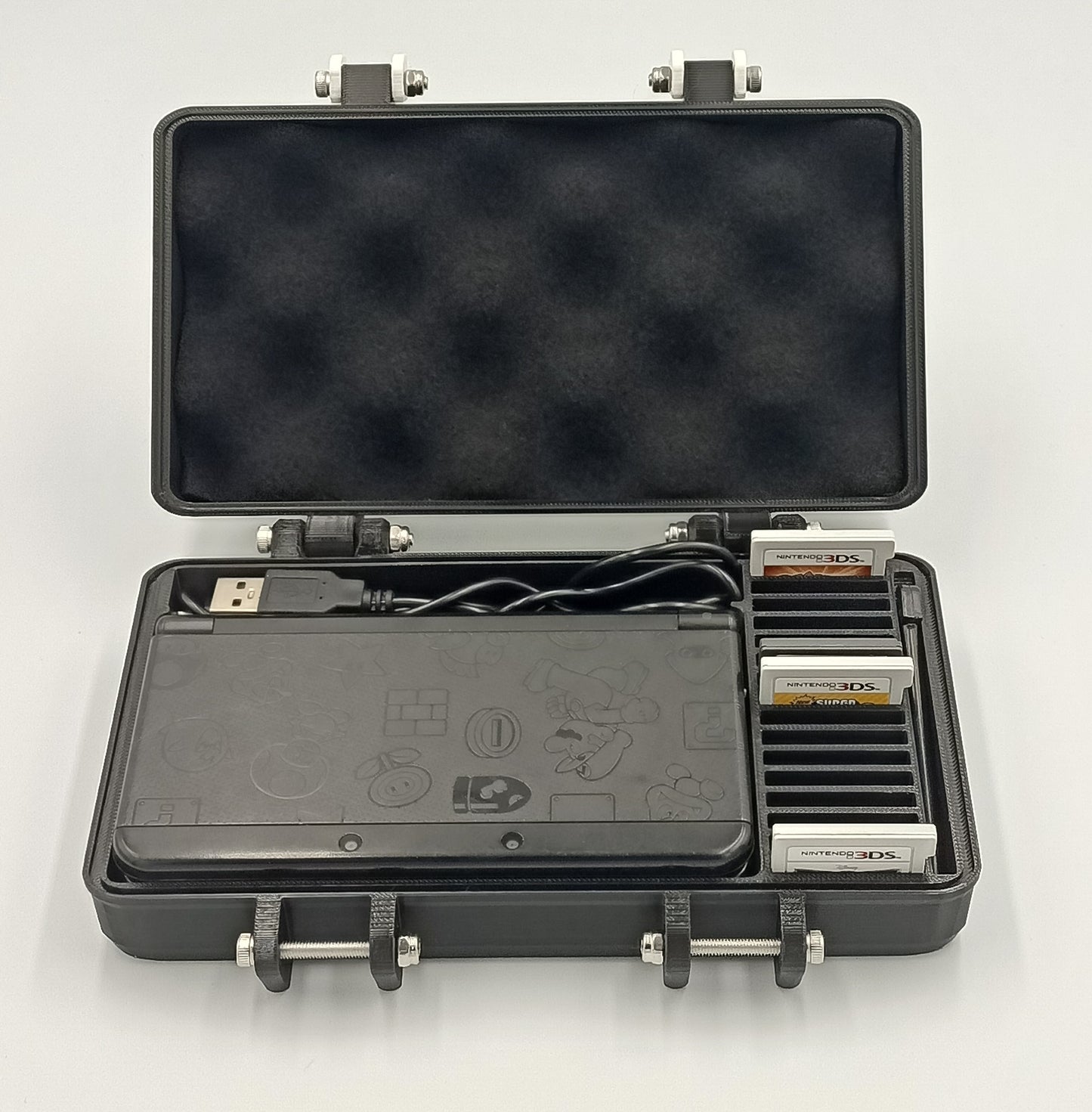 Nintendo 3DS "New" Compatible Protective Rugged Carrying Case - Holds 16 Games and USB Cable