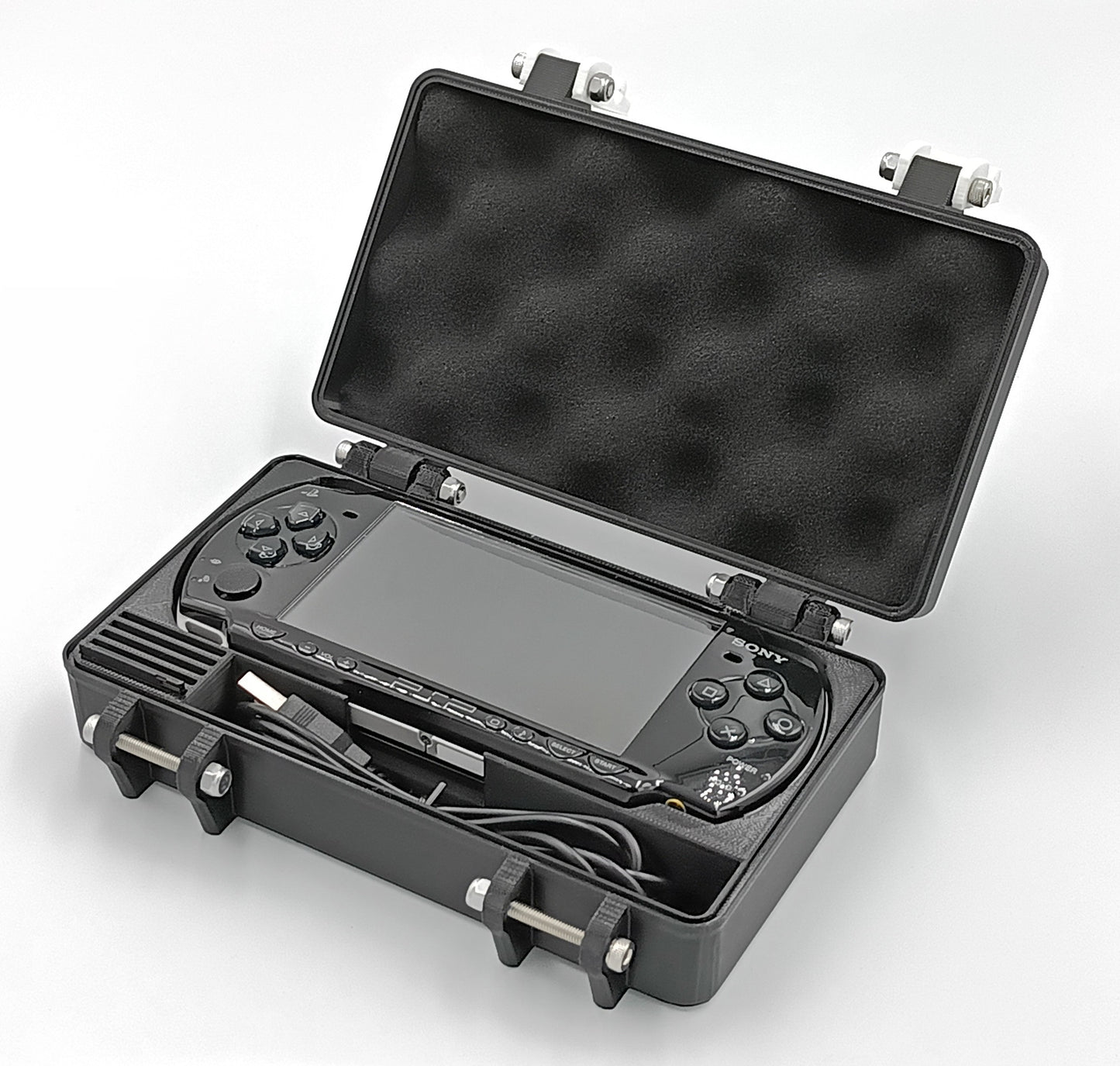 Sony PSP 2000 & 3000 Compatible Rugged Protective Carrying Case - Holds 4 Games, USB Cable, 5 Memory Cards