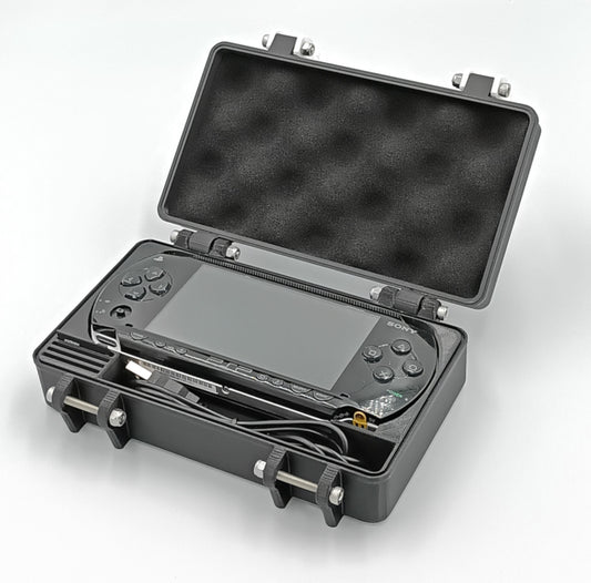 Sony PSP 1000 Compatible Rugged Protective Carrying Case - Holds 4 Games, USB Cable, 4 Memory Cards